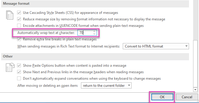 mensagem tem linhas muito longas para transporte sem Outlook